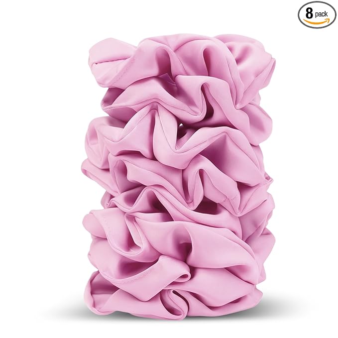 Satin Scrunchies for Women – 8PCS Pink Silk Hair Ties – No Crease, Frizz-Free, Gentle Elastic Hair Bands for Thick & Thin Hair, Soft & Stylish Hair Accessories Gifts