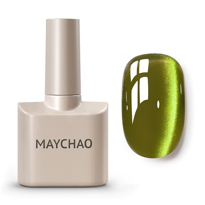 MAYCHAO 15ML Aurora Green Cat Eye Gel Nail Polish 1Pc Velvet Green Holographic Magnetic Gel Polish Soak Off UV LED Nail Polish Nail Art Starter Manicure Salon for Women Girls DIY at Home, 0.5 OZ