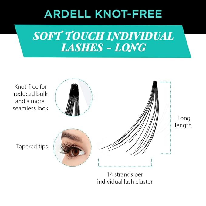 Ardell Individual Lashes Soft Touch - Long Black, Knot-Free False Eyelashes, Natural Look DIY Eyelash Extensions, 56 Lash Clusters Per Pack