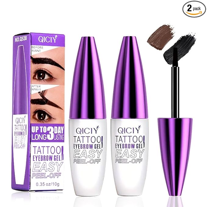 Black & Brown Easy Tatoo Eyebrow Gel Peel off - Semi-Permanent Tattoo Eyebrow Tint Kit Waterproof Long - Eyebrow Mascara Volume and Length