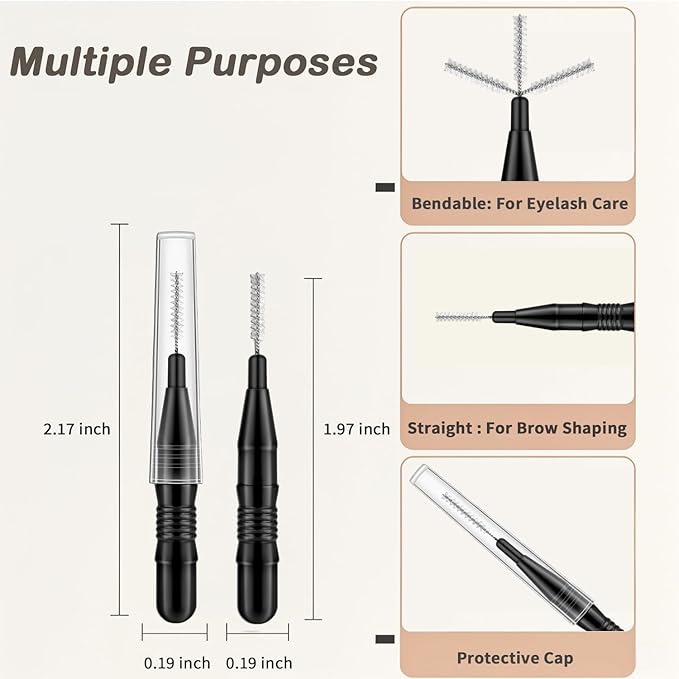 20 Pcs Micro Eyebrow Brush, Eyebrow Spoolie Brush Spoolies for Eyebrows Eyelash Brushes Brow Lamination Lash Lift Tool for Eyebrows and Eyelashes Extensions, Black
