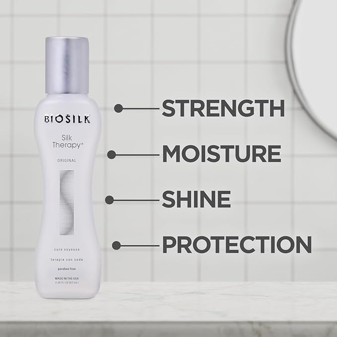 BioSilk Silk Therapy Original, Reconstructing Leave-In Hair Treatment, Adds Shine, Smooths & Prevents Split Ends, Sulfate-Free, Paraben-Free, Cruelty-Free, 2.26 Oz