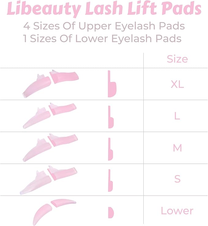Libeauty Premium Lash Lift Rods, 4+1 Set with Lower Eyelash Shields, Reusable Soft Silicone Pads for Eyelash Curling & Lifting, Pink Monster Shape