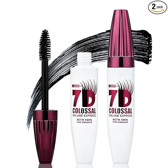 7D Waterproof Mascara 2pack,Volumizing&Lengthening Mascara, Long Lasting Smudge Proof Mascara,Black Buildable Thickening Mascara for Eyelashes,Thickening Eye Makeup for Defined Curl,For Women and Girl