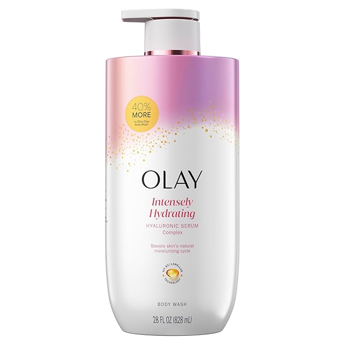 Olay Body Wash for Women, Intensely Hydrating, Hyaluronic Acid Serum Complex, Renews Moisture, Free of Parabens & Phthalates, Vitamin B3 Lameller Technology, For All Skin Types, 28 fl oz