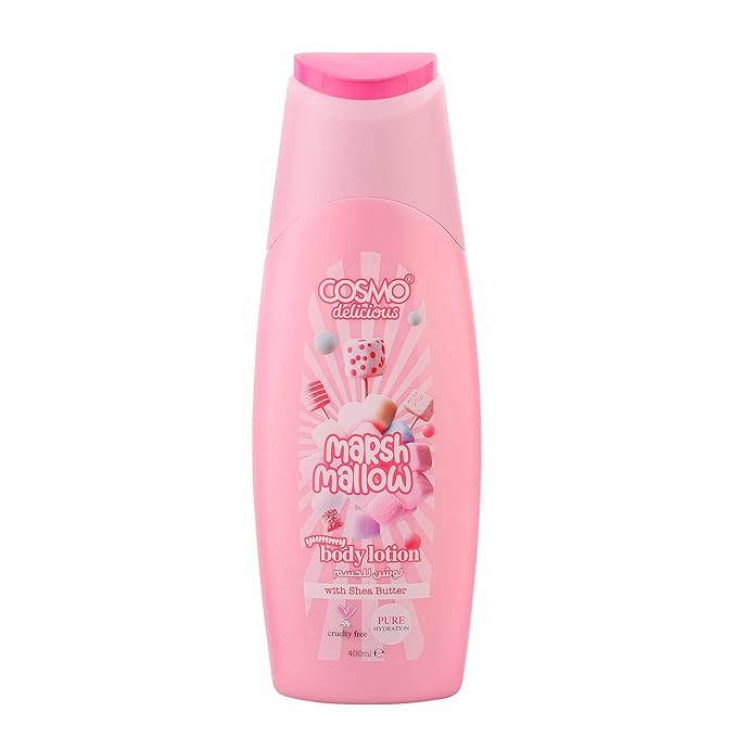 Cosmo Delicious Sweet Marsh Mallow With Shea Butter Pure Hydration Body Lotion 400ml, Hydrating & Nourishing, Non Greasy, Light Weight, Fast Absorbing Lotions, For All Skin Types, Marshmallow Scent