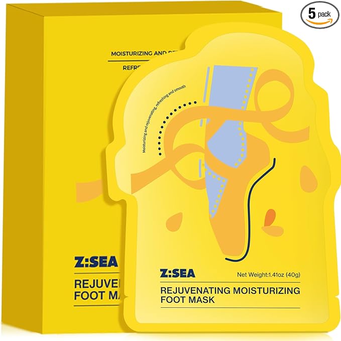 Z:SEA Foot Peeling Mask, Moisturizing & Soothing Exfoliating Foot Socks for Dry, Cracked Heels & Callus Feet, Restoring & Softening Foot Mask with Urea, Shea Butter, Niacinamide & Vitamin E, 5 Pack