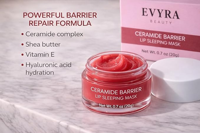 EVYRA Ceramide Barrier Lip Sleeping Mask 20g – Overnight Lip Repair for Very Dry & Chapped Lips – Peach Flavor – Lanolin & Petrolatum Free Lip Treatment