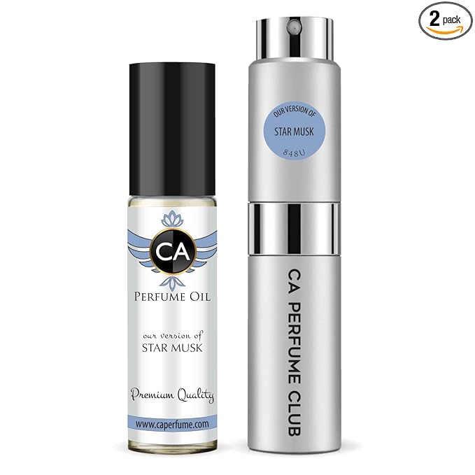 CA Perfume Duo Impression of Star Musk For Women And Men Perfume Layering Set Long Lasting Travel Size EDP + Body Oil Roll-On Bottle 0.27 Fl Oz+0.33 Fl Oz