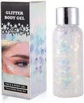Mermaid Sequins Chunky Glitter Liquid Eyeshadow Glitter Body Gel Festival Glitter Cosmetic Face Hair Nails Makeup Long Lasting Sparkling 30g (#09 White)