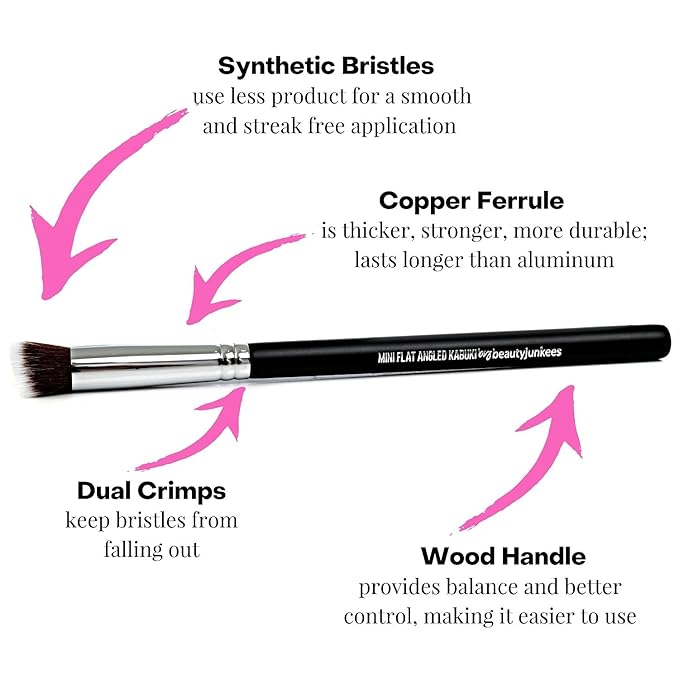 Kabuki Nose Contour Brush - Beauty Junkees Mini Flat Angle Contouring Makeup Brushes, Small Angled for Sculpting, Bronzer, Highlighter with Liquid Cream Powder Cosmetics, Dense, Vegan Synthetic