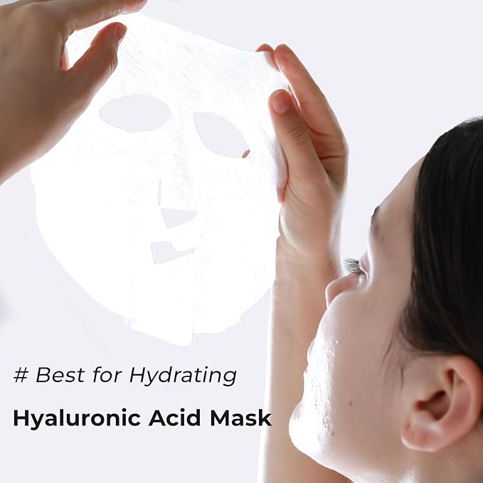 +WIS+ Hyaluronic Acid Sheet Mask 5 EA with Hyaluronic Acid Serum and Vitamin B5, Facial Mask for Dry Skin, Anti-Aging Mask to Plump and Repair Dehydrated Skin, Safe on Sensitive Skin,gift for girls