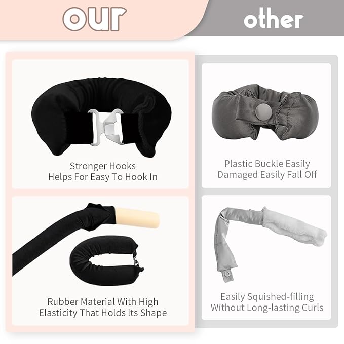 Heatless Curls Overnight Rods Heatless Hair Curler Hair Curlers To Sleep In Heatless Curls Blowout Rods Heatless Curling Rods With Luxury Cloth Bag Scarf For All Hair Types (black, 3Rods)
