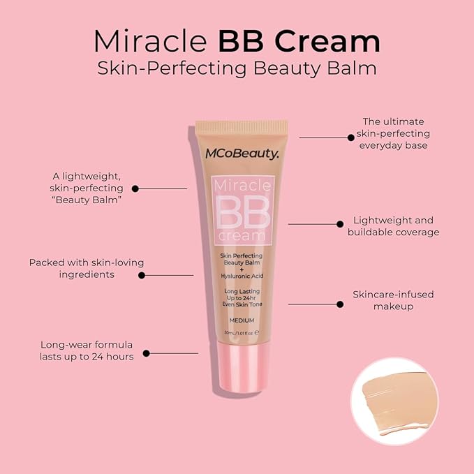 MCoBeauty Miracle BB Cream Natural Tan - Skin Tint Foundation Primer with Hyaluronic Acid Glycerin - Lightweight Dewy Coverage Tinted Moisturizer for Face - Vegan Cruelty Free Makeup, Tone Balancing