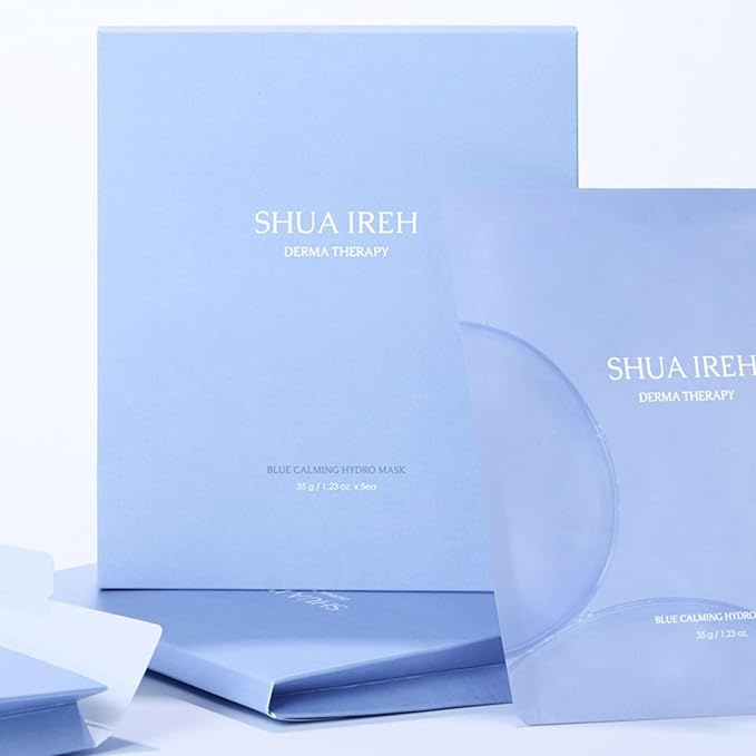 Blue Calming Hydro Mask - Cooling Hydrogel Sheet Face Mask for Sensitive Skin - 5 Sheets with Chamomile Flower Water and Azulene - Deep Hydration, Calming & Soothing Facial Mask
