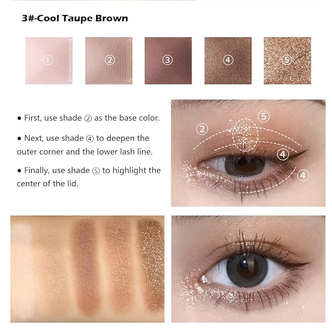 Mivota Cool Tone Nude Eyeshadow Palette 5 Colors Matte and Shimmer Pink Taupe Brown Eyeshadow High Pigment Long Lasting Blendable Neutral Cool Brown Eye Makeup for Daily Use, 3#