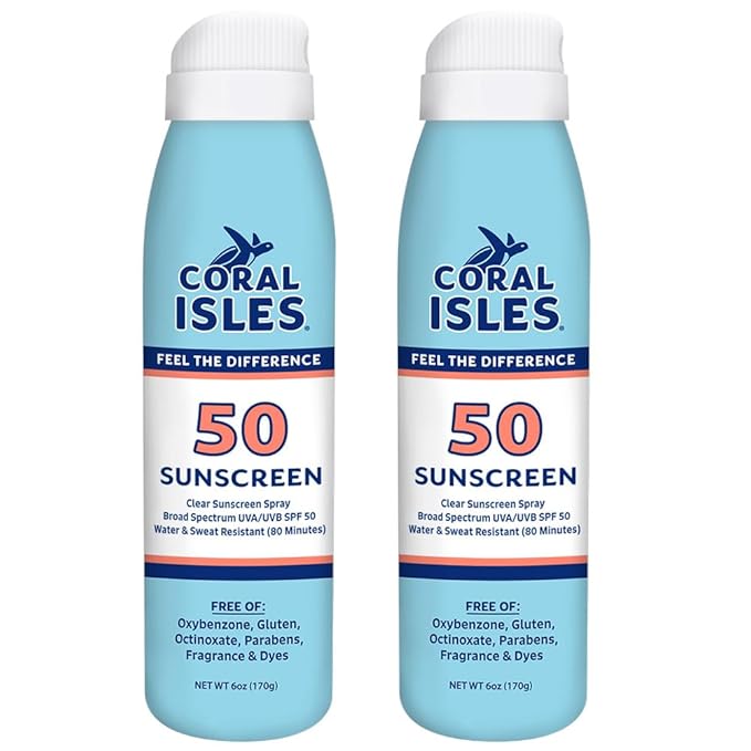 Coral Isles SPF 50 Sunscreen Spray - Hawaii Reef Safe Compliant - Oxybenzone & Octinoxate Free - Broad Spectrum - Water Resistant, 6 Fl Oz (Pack of 2)
