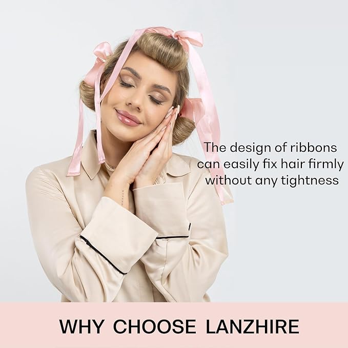 Lanzhire Jumbo Heatless Hair Curlers for Overnight Curls, Blowout Flexi Rod with Ribbon, No Heat Curlers to Sleep In, Soft Overnight Heatless Rods for All Hair Types
