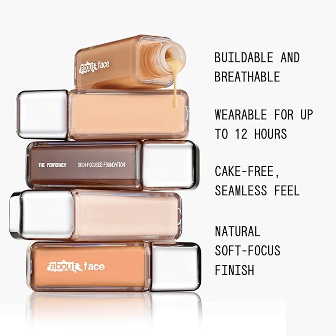 about-face THE PERFORMER Skin-Focused Foundation M2Neutral – Medium Coverage, Long-Wear, Breathable & Buildable Base – Clean, Vegan, Hydrating Formula with Blue Agave & Chlorella – 1.08oz