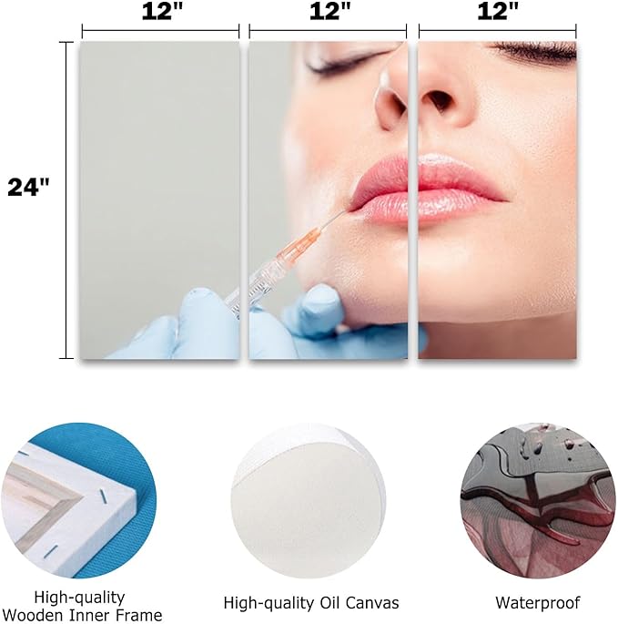 3 Piece Canvas Wall Art Prints Picture botox woman fillers spa facial young treatment syringe body Framed Wall Painting Modern Artwork Poster Home Decor for Living Room Office Ready to Hang