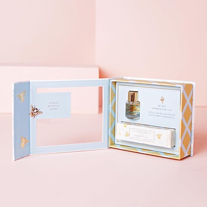 LOLLIA Wish Fragrance Story Gift Set – .16 fl. oz. Eau de Parfum & .33 oz. Petite Treat Handcreme - Sugared Pastille – Shea Butter Hand Cream for Women, Travel Size Perfume, Hand Lotion for Dry Hands