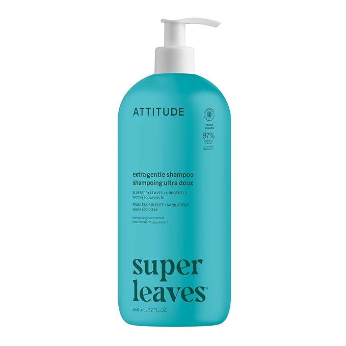 ATTITUDE Extra Gentle Hair Shampoo, EWG Verified, Soothes Dry Scalp, Naturally Derived Ingredients, Vegan and Plant Based, Unscented, 32 Fl Oz