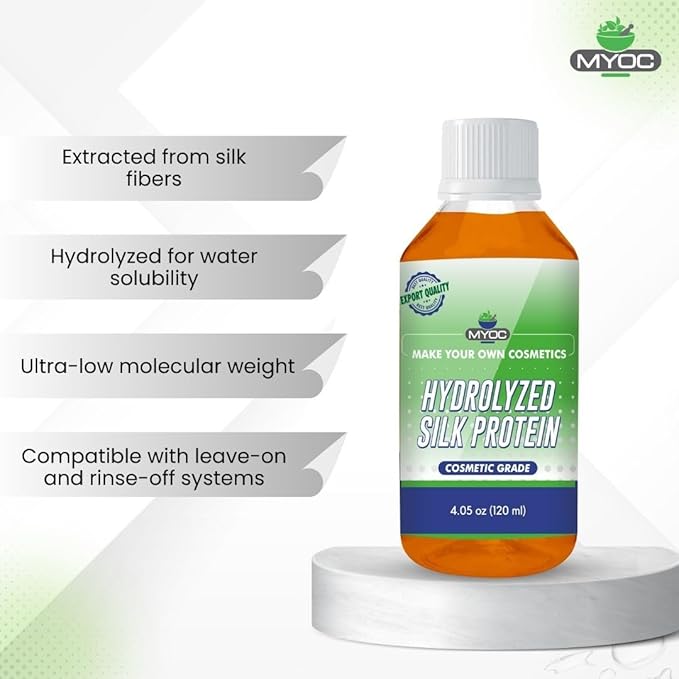 Hydrolyzed Silk Protein (120 ml / 4.06 Fl Oz) – Cosmetic Grade For Skin & Hair Care Formulations - Water-Soluble Protein for DIY Creams, Serums, Conditioners & Masks