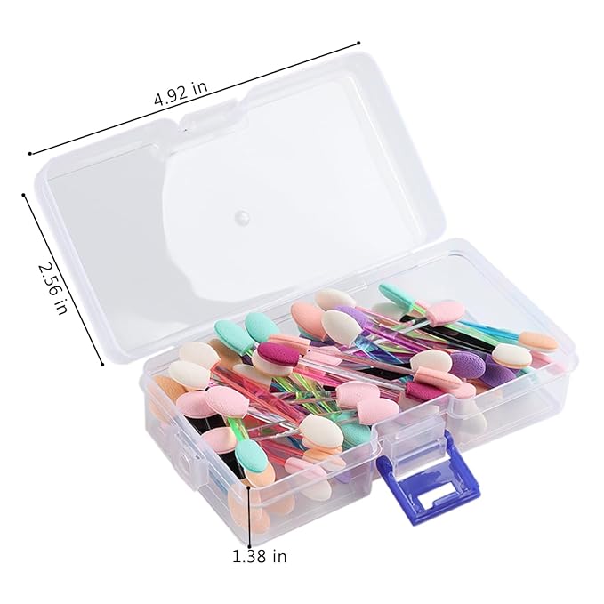 Fcozpjk 50PCS Chrome Nail Powder Applicator Brushes, Disposable Eyeshadow Applicator With Acrylic Storage Box, Nail Glitter Powder Pigment Pen Brush, Nail Art Applicator Tools