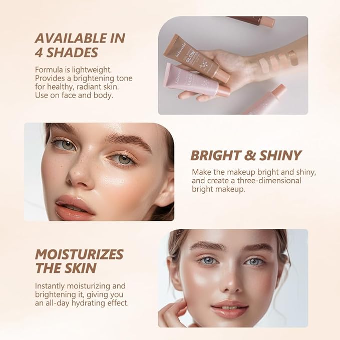 Natural Glow Illuminator Glotion - Glowing, Moisturizing, Lightweight Base, Multi-Purpose - Hydrating & Illuminating Makeup Highlighter for Radiant, Sun-Kissed Look (#3 Medium, 1.35 Fl Oz (Pack of 1))