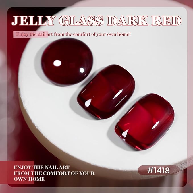RARJSM Jelly Glass Dark Red Gel Nail Polish Neutral Cherry Mocha Dark Plum Red Sheer Amber Gel Polish 15ml Single Bottle Transparent Nail Gelpolish Soak off UV LED Cured for Home Salon DIY Manicure