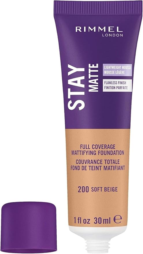 Rimmel London Stay Matte Liquid Mousse - 200 Soft Beige - Foundation,Lightweight,Shine Control,Oil-Free,1oz,(Pack of 2)