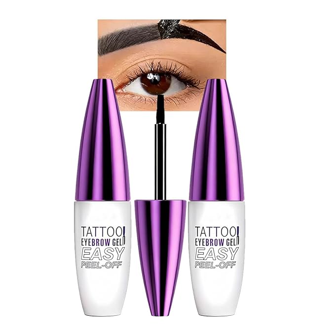 Black Eyebrow Gel 2 Pack Tattoo Eyebrow Gel Easy Peel Off Long Lasting Smudgeproof Waterproof Eyebrow Gel (04# Black)