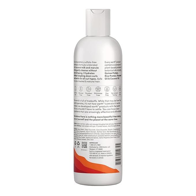 earth Curl Care Shampoo - Moisturizing Shampoo Promotes Hair Growth - Sulfate Free with Coconut Milk and Marula for All Curl Types - 12 oz