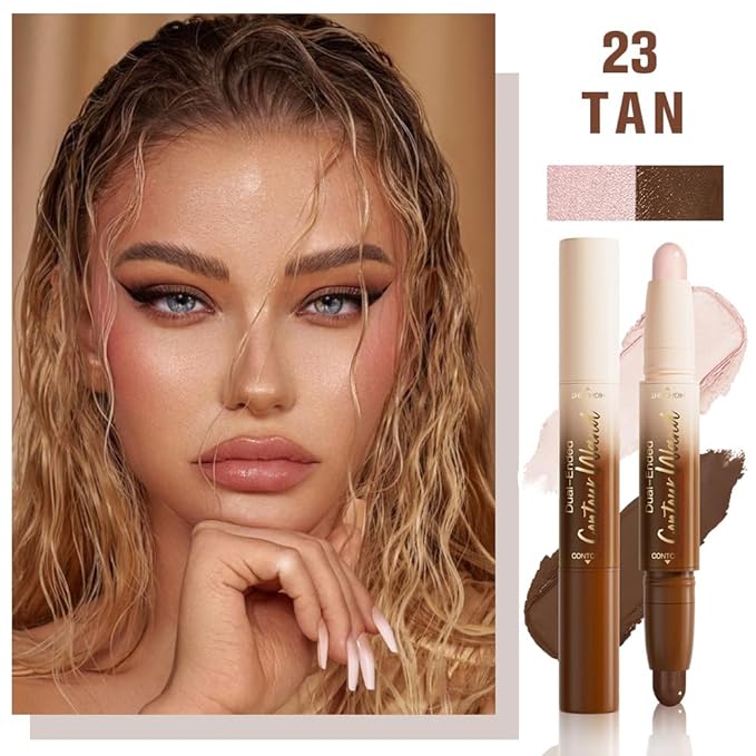 FeiCuiYun Dual-Ended 2-in-1 Cream Contour & Highlighter Stick Makeup For Face & Body – Waterproof, Long-Lasting, Suitable for All Skin Tones, 03#Darker Nude + Light Pink