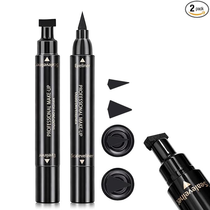 Erinde Winged Eyeliner Stamp - 2 Pens, Waterproof Liquid Eye Liner & Stamp for Perfect Cat Eye, Smudge-Proof Cat Eye Liner Cat Stencil Tool, Quick & Easy Black Wingliner