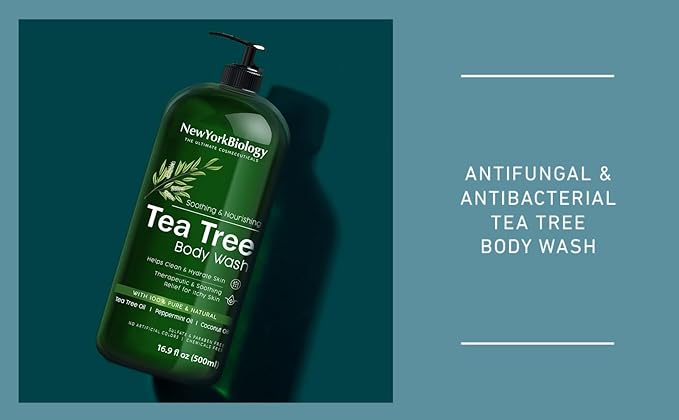 New York Biology Tea Tree Body Wash with Tea Tree Mint Body Wash for Men and Women - Helps Jock Itch & Itchy Skin, Nail Fungus, Athletes Foot, Eczema & Body Odor, Ringworms – 16 Fl Oz