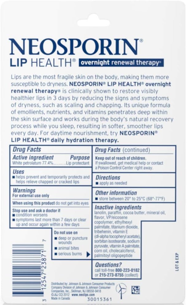 Neosporin Lip Health Overnight Renewal Therapy 0.27 oz (Pack of 8)