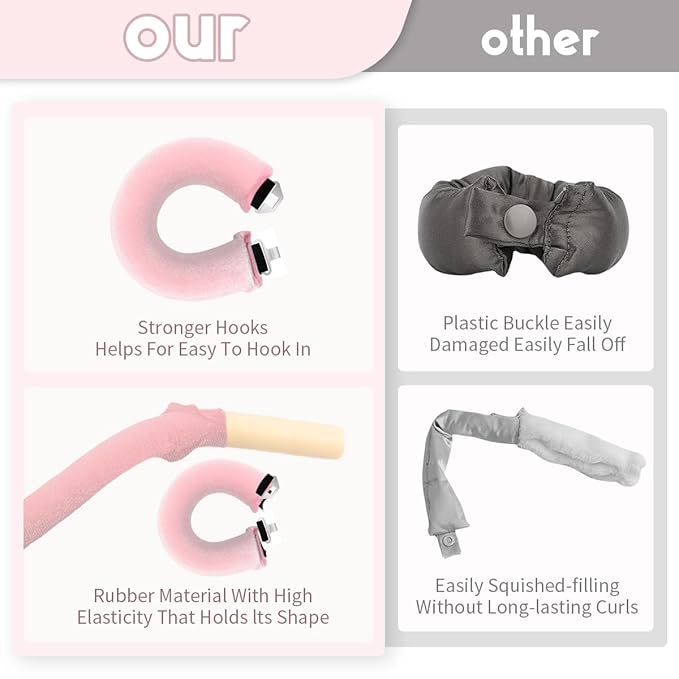 Heatless Curls Overnight Rods Heatless Hair Curler Hair Curlers To Sleep In Heatless Curls Blowout Rods Heatless Curling Rods With Luxury Cloth Bag Scarf For All Hair Types (pink, 3Rods)