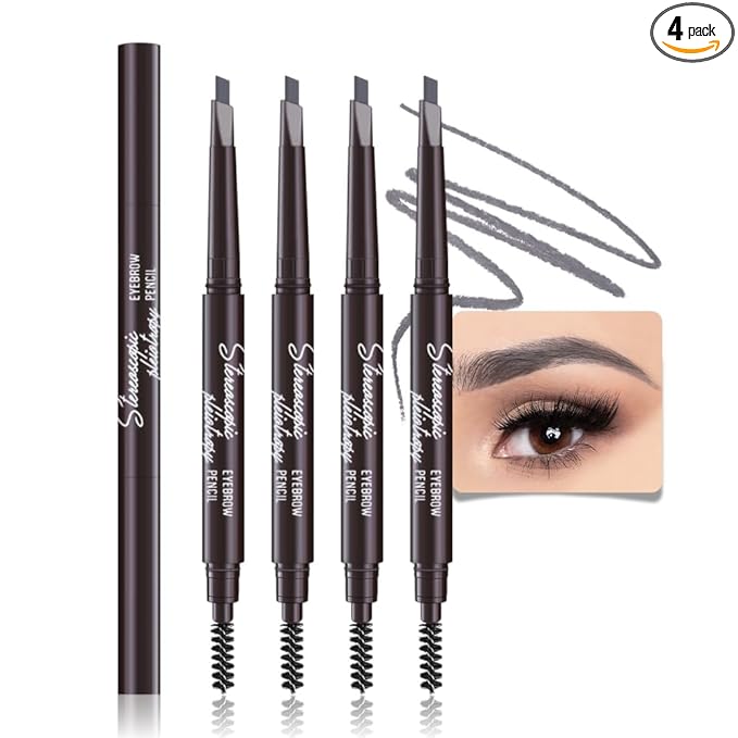WanTuoluo Retractable Eyebrow Pencils for Women, Waterproof Ash Gray Eye Brow Pen Brow Brush for Eye Makeup, Dual-Sided Soft Ultimate Definer Pencils, Fine Tip lapiz de cejas