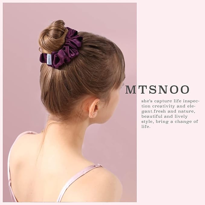 MTSNOO 100% Pure 22 Momme Mulberry Silk Scrunchies Set - Elastic Band for Curly Hair, 1 Pack of Hair Ties and Ropes for Women and Girls