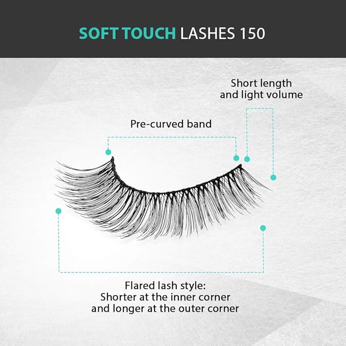 Ardell False Eyelashes Soft Touch 150 - Black, Lightweight Tapered Tips for Natural Look Strip Lashes for Everyday Wear, 4 Pack