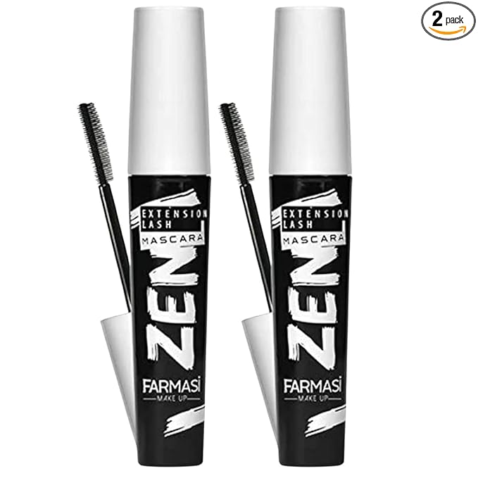 FARMASi 2 PACK Zen Extension Lash Mascara, Lengthening & Volumizing Effect, Clump-Free Definition, Smudge-Free Wear, Silicone Brush for Separated Fuller-Looking Lashes, Blackest Black