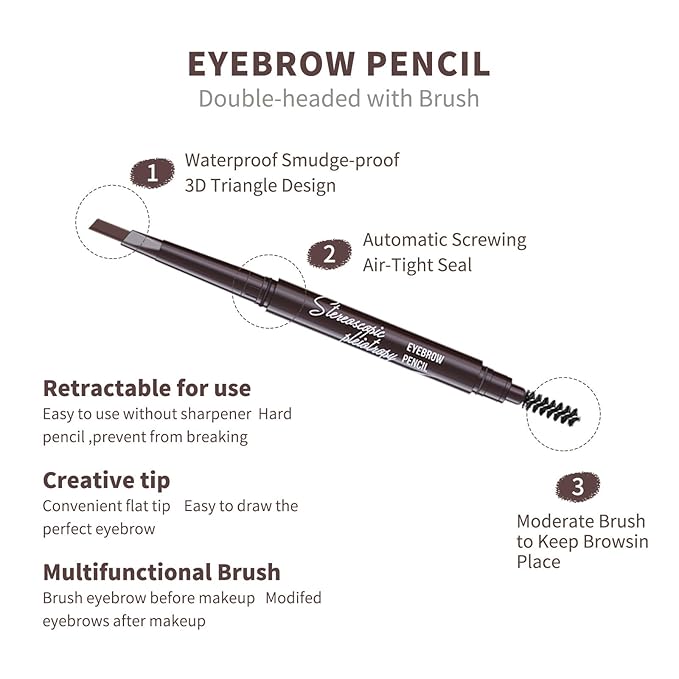 12pcs Grey Waterproof Eye Brow Pencils for Women, Retractable Dual-End Eyebrow Pencil with Brush, Triangular Tip Design, Easier to Define and Fill in Eyebrows for Natural Brow Shape