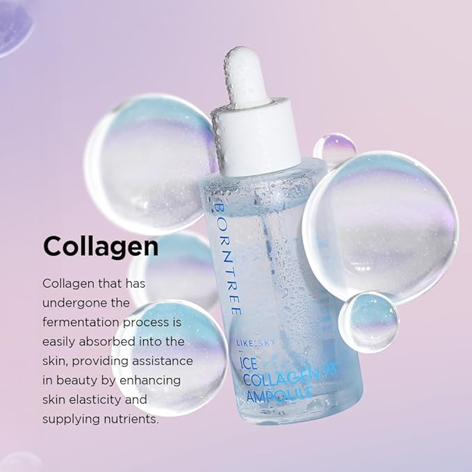 BORNTREE Like Sky Ice Marine Collagen 93 Ampoule 1.69 fl oz with 7 Types of Hyaluronic Acid, Absorption Rate of More than 40 Times, K-Beauty Skin Serum