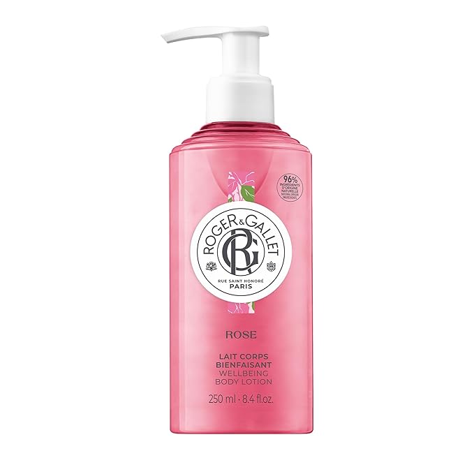 ROGER & GALLET Wellbeing Body Lotion – Lightweight Hydrating Body Moisturizer with Shea Butter & Natural Orange Blossom Extract – Fast Absorbing, Non-Greasy Daily Lotion (Rose | 8.4 oz)