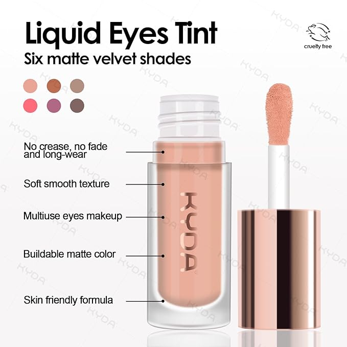 KYDA Liquid Matte Eyeshadow, Cool Grey Brown Eyeshadow, Long-wearing Crease-Resistant Velvet Eyes Tint, Smooth Cream-to-Powder Texture, Multiuse Eyes Makeup for Shadow & Cool Tone Contour