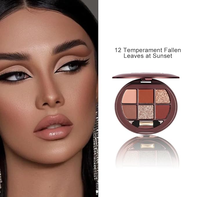 Deep Brown Neutral Matte & Shimmer Eyeshadow Palette, 6 Color High Pigment Blendable Eye Shadow Makeup for Older Women, Lightweight Travel Size, Suitable for All Eye Shapes, Smokey Dramatic Look 12#