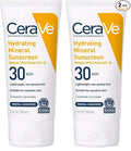 CeraVe 100% Mineral Sunscreen SPF 30 with Zinc Oxide & Titanium Dioxide,Hyaluronic Acid & Ceramides,Oil Free,Non-Greasy,Hydrating Mineral Sunscreen For Body,5 oz,(Pack of 2)