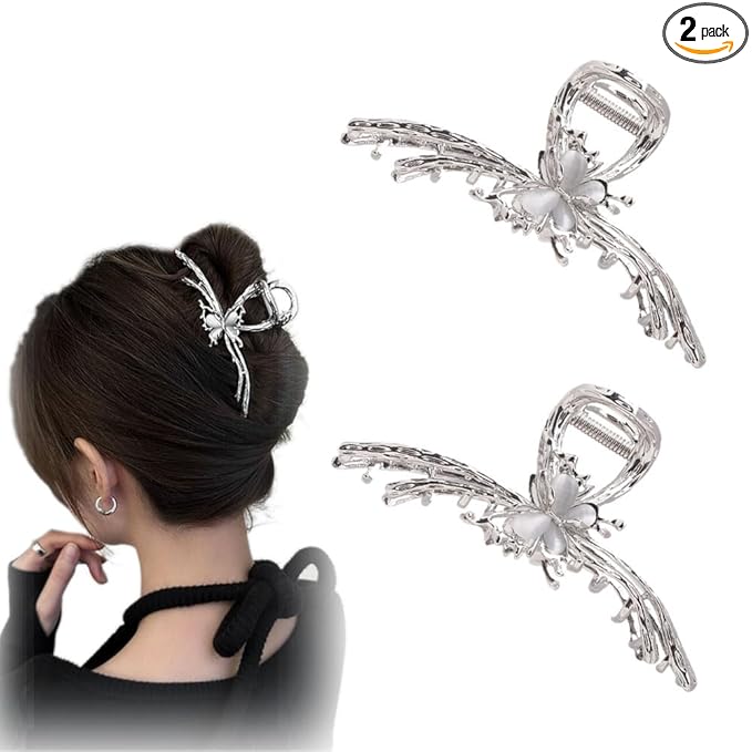 Sliver Butterfly Hair Clips - 4 Inch Metal Hair Claw Clips, Perfect Big Jaw Hair Clamps For Women And Lady,Strong Hold, Fashion Styling Accessories For Women Girls