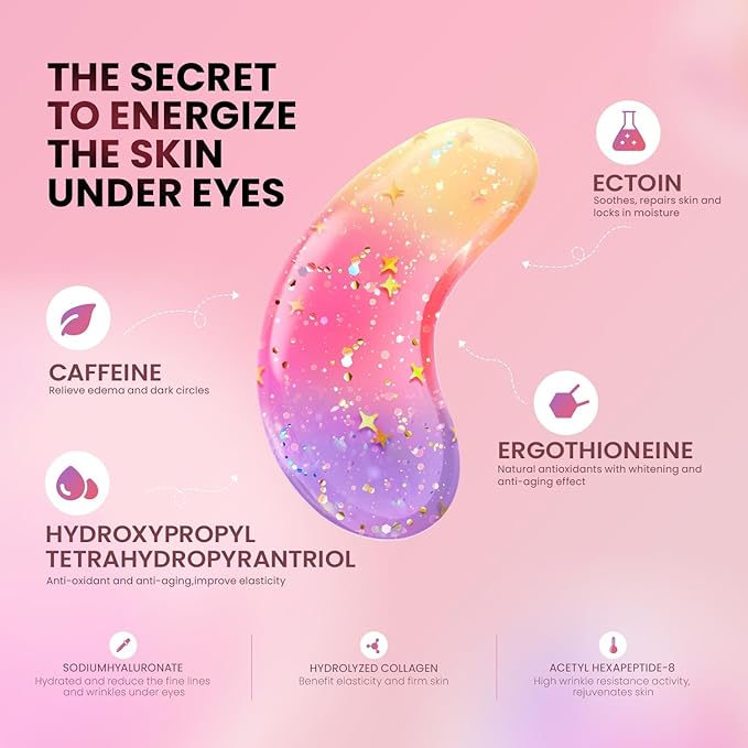 AILEORY Under Eye Patches (36 Pairs) - Tri-color Glitter Eye Gel Pads for Dark Circles, Puffy Eyes, Under eye Bags, Wrinkles | Natural Collagen Under Eye Mask Patches, Gel Under Eye Patches